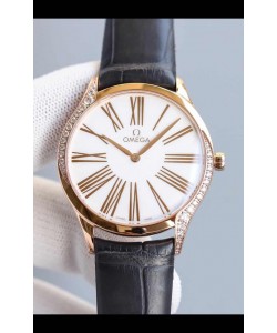 Omega De Ville Tresor Edition Montre à Quartz Suisse 36MM Boîtier Or Rose Cadran Blanc