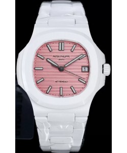 Patek Philippe Nautilus 5711 AET remoulé Edition Céramique Blanche Cadran Rose Suisse Réplique Montre