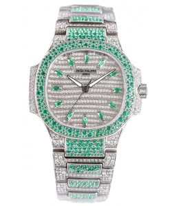 Patek Philippe Nautilus 7118R 35MM 1:1 Montre pavée de diamants verts en boîtier acier