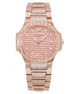 Patek Philippe Nautilus 7118R 35MM Montre sertie diamants Boitier or rose Montre réplique 1:1