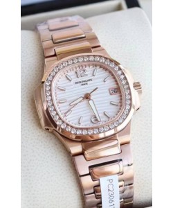 Patek Philippe Nautilus 7010/1GR-011 32MM Réplique 1:1 - Lunette sertie de diamants véritables 