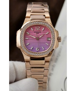Réplique de montre suisse à quartz Patek Philippe 7010G avec cadran violet et rose dégradé
