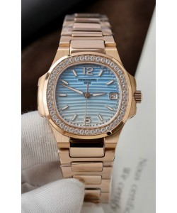 Réplique de montre suisse Patek Philippe 7010G avec cadran bleu et blanc dégradé et mouvement à quartz