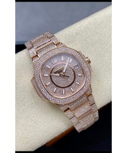 Patek Philippe Nautilus 7010 Sertie Diamants Or Rose 32MM Réplique 1:1 - Diamants véritables
