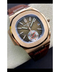 Patek Philippe Nautilus 5980/R Chronographe Or Rose sur Boîtier Acier 904L et Cadran marron - Réplique Miroir 1:1