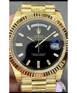 Rolex Day Date Presidential Montre en or jaune 18 carats 40 mm - Cadran noir Qualité miroir 1:1