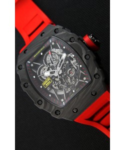 Montre Richard Mille RM35-2 Rafael Nadal Etui en Carbone Forgé avec Bracelet en caoutchouc rouge