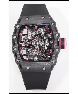 Richard Mille RM38-02 Boîtier carbone Bubba Watson Mouvement tourbillon caoutchouc noir Réplique miroir 1:1