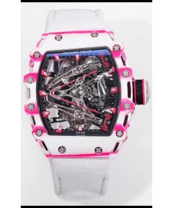 Richard Mille RM38-02 Carbone blanc/rose Bubba Watson Mouvement Tourbillon Nylon blanc Réplique miroir 1:1