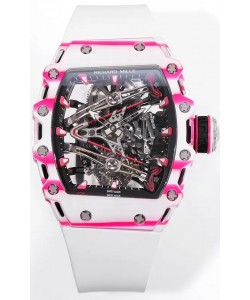 Richard Mille RM38-02 Carbone blanc/rose Bubba Watson Caoutchouc blanc Mouvement Tourbillon Réplique miroir 1:1