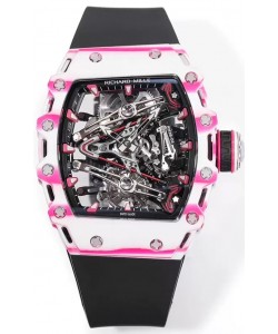 Richard Mille RM38-02 Carbone blanc/rose Bubba Watson Caoutchouc noir Mouvement Tourbillon Réplique miroir 1:1