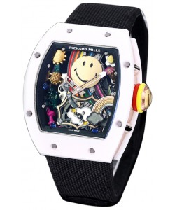 Richard Mille RM088 Smiley Tourbillon Boîtier céramique blanc Bracelet nylon noir Réplique Montre