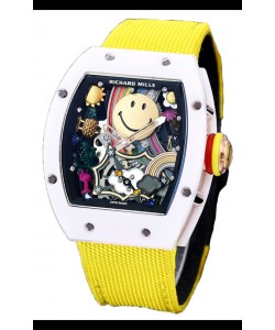 Richard Mille RM088 Smiley Tourbillon Boîtier céramique blanc Bracelet nylon jaune Réplique Montre