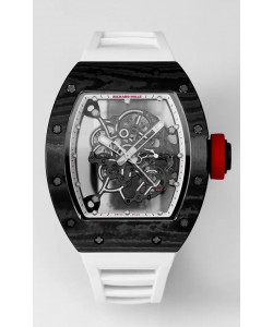 Richard Mille RM055 Boîtier carbone noir Caoutchouc blanc Superclone 1:1 Montre Tourbillon Véritable 