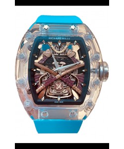 Richard Mille RM047 Samurai Tourbillon Véritable Montre en Boîtier Saphir Bracelet Bleu