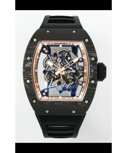 Richard Mille RM055 Boîtier en carbone noir Jantes en or Montre Superclone Tourbillon Authentique 1:1 