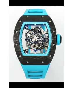 Richard Mille RM055 Boîtier noir en carbone Jantes bleues Montre Superclone Tourbillon Authentique