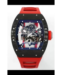 Richard Mille RM055 Boîtier en carbone noir Bracelet en caoutchouc rouge Tourbillon Superclone authentique 1:1 
