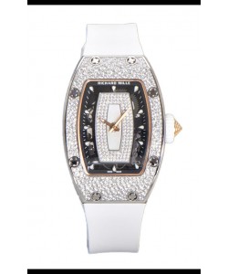 Richard Mille RM007 Pavé de Diamants Bracelet et Cadran Blanc 904L Montre Suisse Superclone
