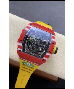 Richard Mille RM35-02 Rafael Nadal Bracelet Rouge Carbone Jaune avec Tourbillon Authentique Montre Super Clone
