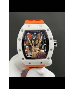 Richard Mille RM66 Flying Tourbillon Véritable Céramique Blanche Bracelet Orange Superclone Réplique Montre 
