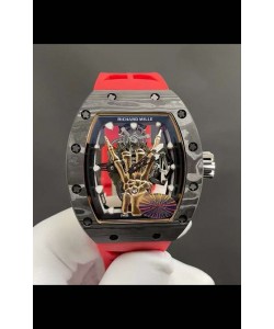 Richard Mille RM66 Flying Tourbillon Authentique Noir Carbone Bracelet Rouge Superclone Réplique Montre 