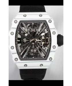 Richard Mille RM12-01 Montre réplique 1:1 du mouvement tourbillon authentique avec boîtier en fibre de carbone blanc
