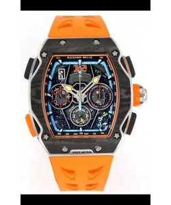Réplique de montre Richard Mille Super Clone RM65-01 avec boîtier en carbone et bracelet orange 