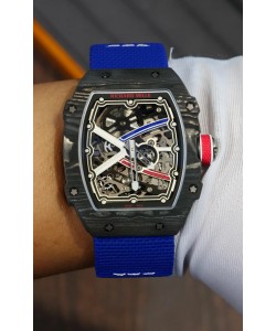 Richard Mille Super Clone RM67-02 Sebastien Ogier Black Carbon TPT 37 Grams montre bracelet bleu