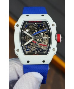 Richard Mille Super Clone RM67-02 Alexis Pinturault White Quartz TPT 37 Grams montre bracelet bleu
