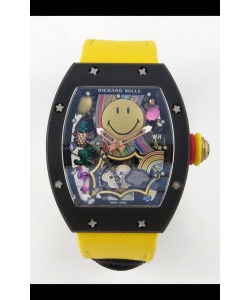 Montre Richard Mille Super Clone RM088 Smiley Tourbillon en céramique noire avec bracelet velcro 
