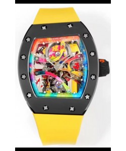 Richard Mille Super Clone RM68-01 Tourbillon Suisse - Boîtier Céramique Noire - Bracelet Jaune Réplique