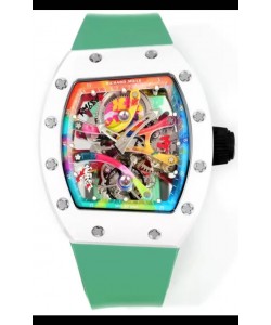 Richard Mille Super Clone RM68-01 Tourbillon Suisse - Boîtier céramique blanche - Bracelet vert Réplique
