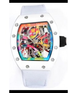Richard Mille Super Clone RM68-01 Tourbillon Suisse avec boîtier en céramique blanche et bracelet en nylon Réplique