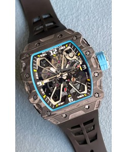Richard Mille RM35-03 Rafael Nadal Edition - Montre réplique 1:1 avec boîtier en fibre de carbone noir et bracelet noir