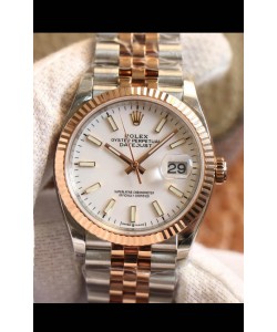 Montre Rolex Datejust 36MM Mouvement Cal.3135 Réplique Suisse en acier 904L Boîtier bicolore Cadran blanc