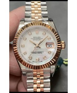 Rolex Datejust Super Clone, cadran en nacre, bicolore or rose, 28 mm