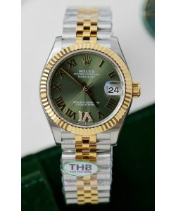 Rolex Datejust Cal.3235 Mouvement Super Clone Montre bicolore or rose et rose 31 mm Cadran vert