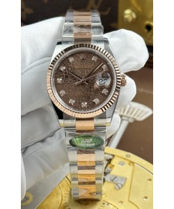 Rolex Datejust Super Clone Cal.3235 Cadran informatique marron Boîtier or rose 2 tons Montre 36 mm