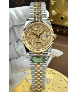 Rolex Datejust Super Clone Cal.3235 Cadran informatique marron Boîtier en or jaune bicolore 36 mm