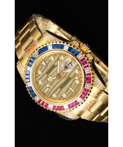 Rolex GMT Masters II glacé montre suisse avec boîtier en or jaune 904L