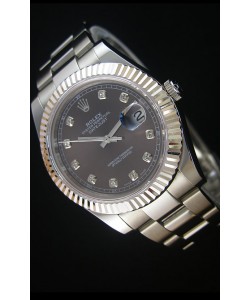 Rolex Datejust II 41MM avec Mouvement Cal.3136  Montre Réplique Suisse en cadran gris avec les marqueurs de diamants 