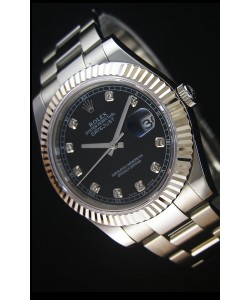 Rolex Datejust II 41MM avec Mouvement Cal.3136  Montre Réplique Suisse En cadran noir avec marqueurs de diamants 