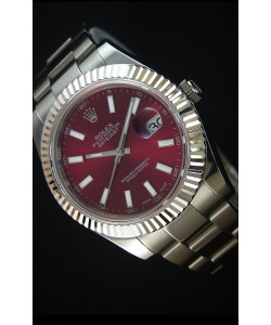 Rolex Datejust II 41MM avec Mouvement Cal.3136  Montre Réplique Suisse en Cadran Rouge foncé et Marqueurs de bâton