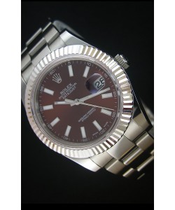 Rolex Datejust II 41MM avec Mouvement Cal.3136  Montre Réplique Suisse en Cadran brun et Marqueurs de bâton