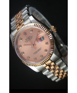 Rolex Datejust Montre Réplique avec Cadran en Or Rose et de diamants 36MM avec Mouvement Suisse 3135