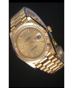 Rolex Day-Date 40MM Montre Réplique Cadran d'Or Marqueurs de bâton Mouvement Suisse Cal.3255 