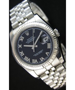 Réplique de montre Rolex Datejust Japanese - Cadran noir en 36MM avec bracelet jubilé