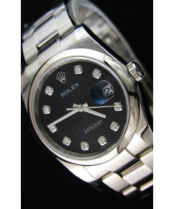 Réplique de montre Rolex Datejust Japanese - Cadran noir en 36MM avec bracelet huitre