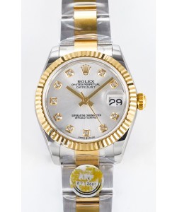 Rolex Super Clone Datejust ETA 2688 Mouvement 31MM Or Jaune Deux tons Cadran Argent Suisse